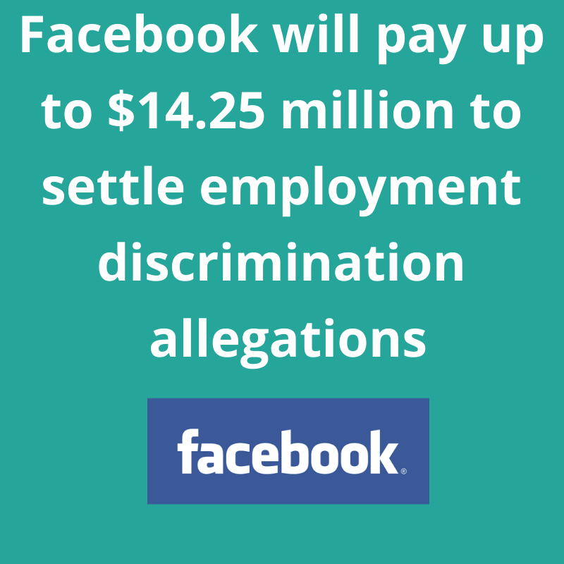 Facebook will pay up to $14.25 million to settle employment discrimination allegations in the United States.