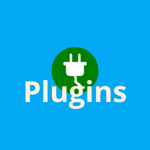abstract Logo showing a plug in green circle and text as plugins