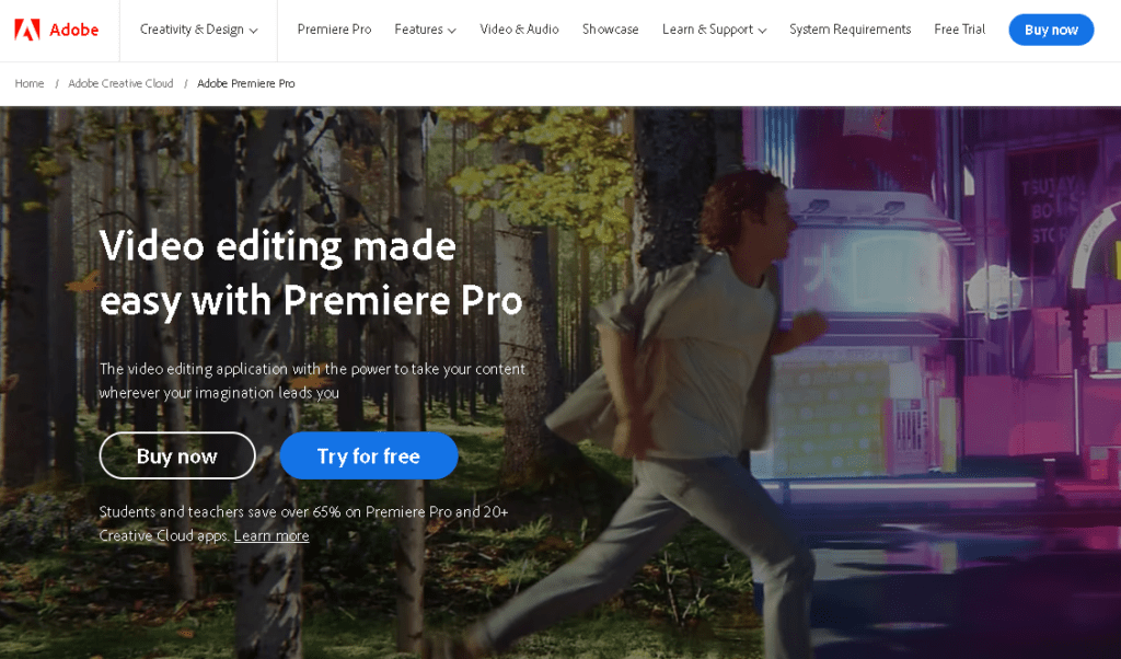 image showing a screen shot of adobe premiere pro video homepage
