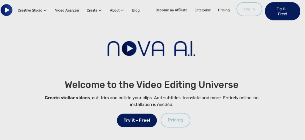 image showing a screen shot of Nova ai homepage