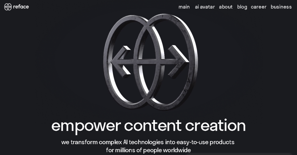 image showing a screen shot of reface ai homepage