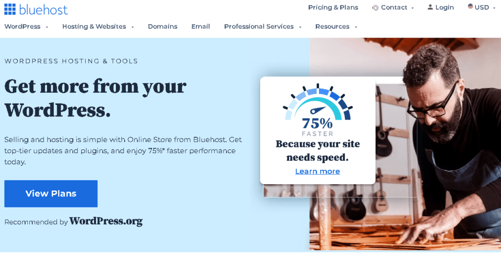 abstract image showing homepage of Bluehost website 